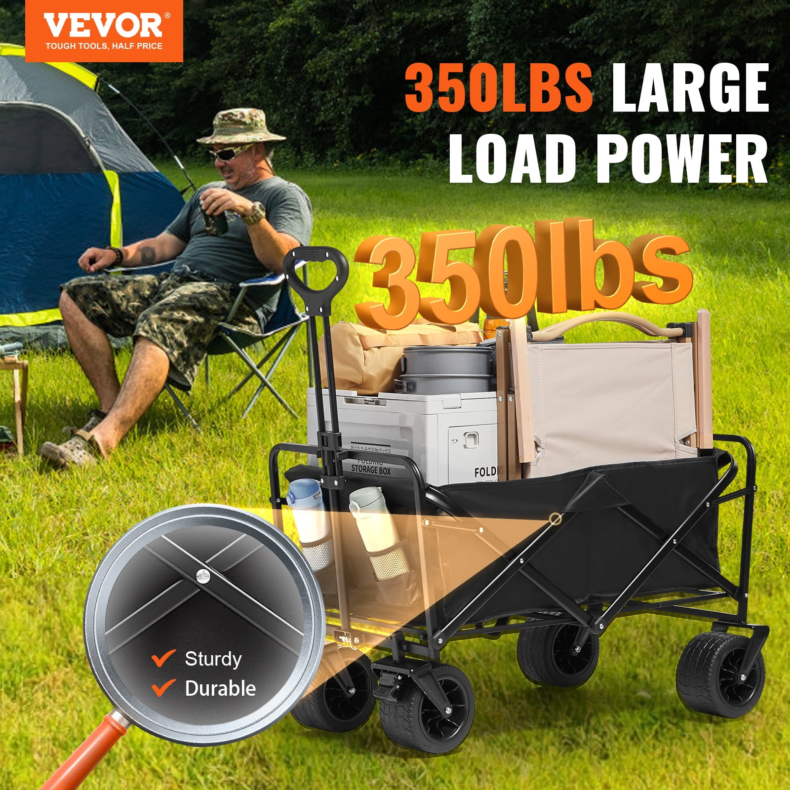 SKYSHALO 350 lbs Capacity Folding Wagon with Foldable