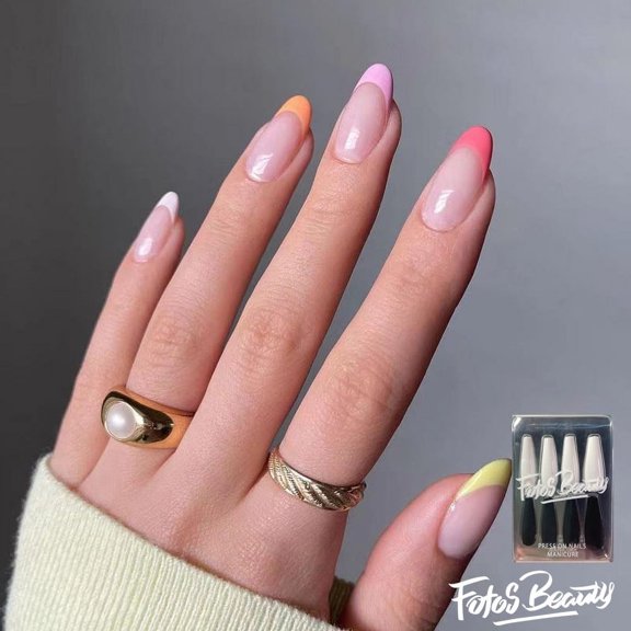 Fofosbeauty 24pcs Press on False Nails Tips, Coffin Fake Nails, French Warm Color
