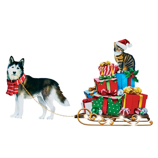Mountain Home Arkansas Husky Christmas 2022 Husky Dog & Santa Cat With Solar Lighted Gift Sled Unique Outdoor Metal  Christmas Decoration - Walmart.com