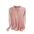 thumbnail image 3 of BiZtdJrK Today's Sales of the Day Knit Cardigans for Women Casual Two-Way Zipper Ribbed Sweater Solid Color Slim Fit Long Sleeve Lapel Cardigan Sweaters Pink, 3 of 4