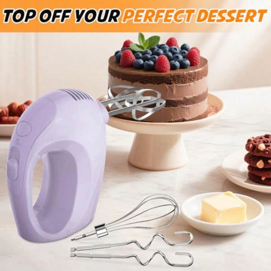 Handmixer Electric Handheld - 5 Speed Portable Kitchen Mixer Electric with 5 Stainless Steel Accessories Whisk Food Beater for Whipping Mixing Cookies Violet