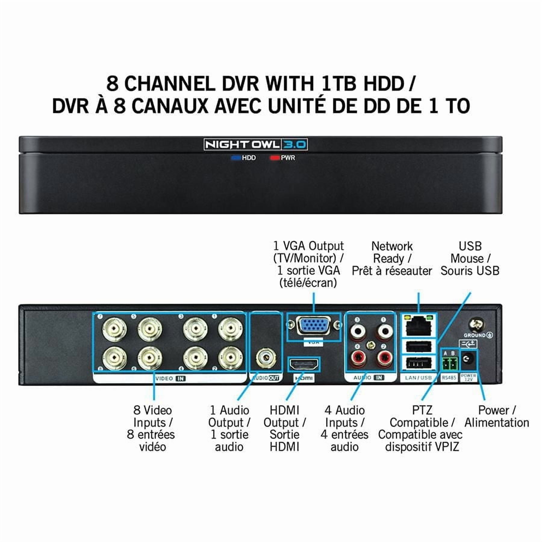 Night Owl 8 Channel 1080p 4 Filaire 1080p Spotlight Caméras DVR Bluetooth avec disque dur de 1 To