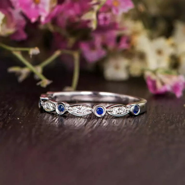 Bluebelljewels Engagement Wedding Band Ring, Round Cut Tanzanite