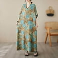 thumbnail image 5 of Vintage Women Cotton Linen Dress Print Spliced V Neck Short Sleeve Pocket Loose Dress, 5 of 9