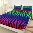 thumbnail image 3 of jejeloiu Colorful Zebra Stripe Twin Sheet Sets,Abstract Geometric Lines Twin Fitted Sheet,Green Blue Pink Flat Sheet For Men Women,Ultra Soft Home Decor,3pcs, 3 of 7