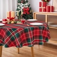 thumbnail image 3 of Christmas Tablecloth Round 70 Inch Red Green Christmas Plaid Tablecloth - Polyester Winter Xmas Festive Holiday Checkered Gingham Table Cloth Circle Washable Waterproof for Holiday Party Dining Décor, 3 of 8