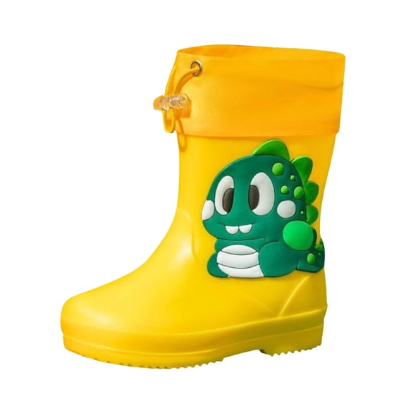 KPOPLK Kids Waterproof Rain Boots Children Toddler Easy-On Lightweight Rubber Shoes Cute Print Boys Girls Pull On Handles(Yellow,6)