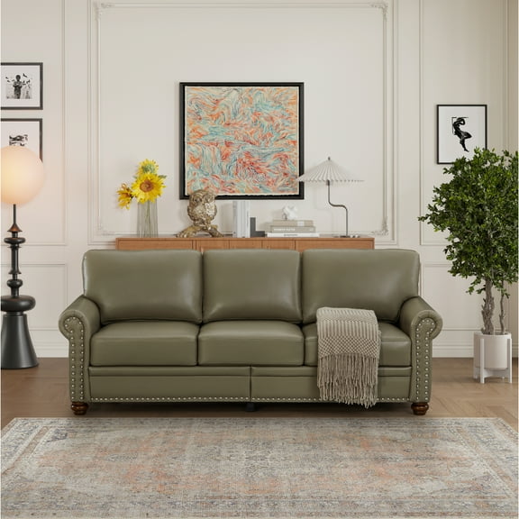 Classic Living Room Nails Sofa Grey Faux Leather