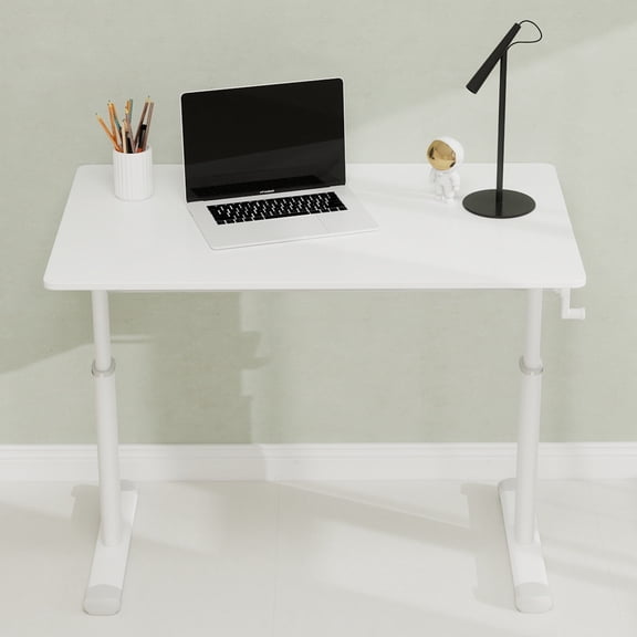 39" Adjustable Height Computer Desk - Manual Crank Office Desk, Kids & Adult Study Table, Compact Writing Desk, White