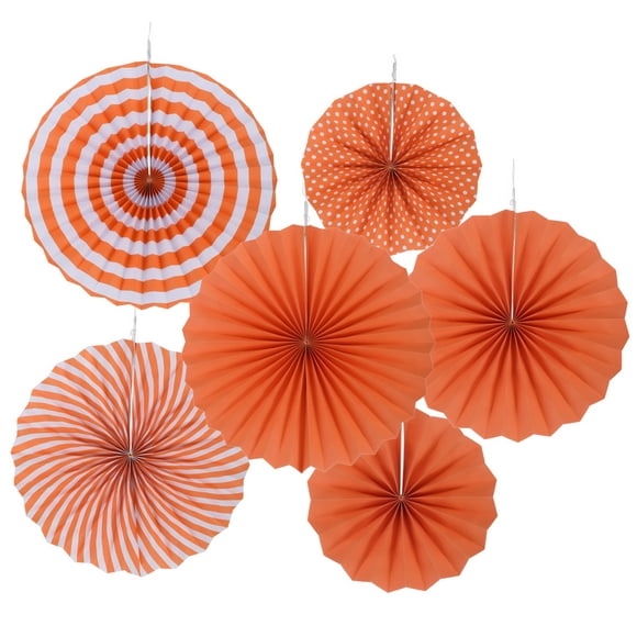 Uxcell 8"/12"/16" Round Paper Fans Hanging Decoration for Birthday Wedding Party, Orange 6 in 1 Set