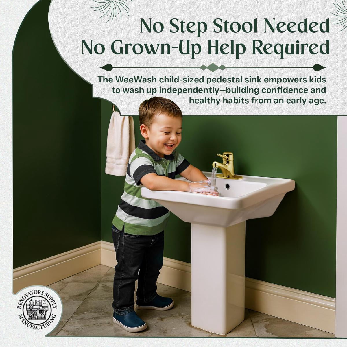 Renovators Supply WeeWash Child Size Pedestal Sinks for Kids Bathrooms 16" W White Porcelain Bathroom Pedestal Sink Pack of 2