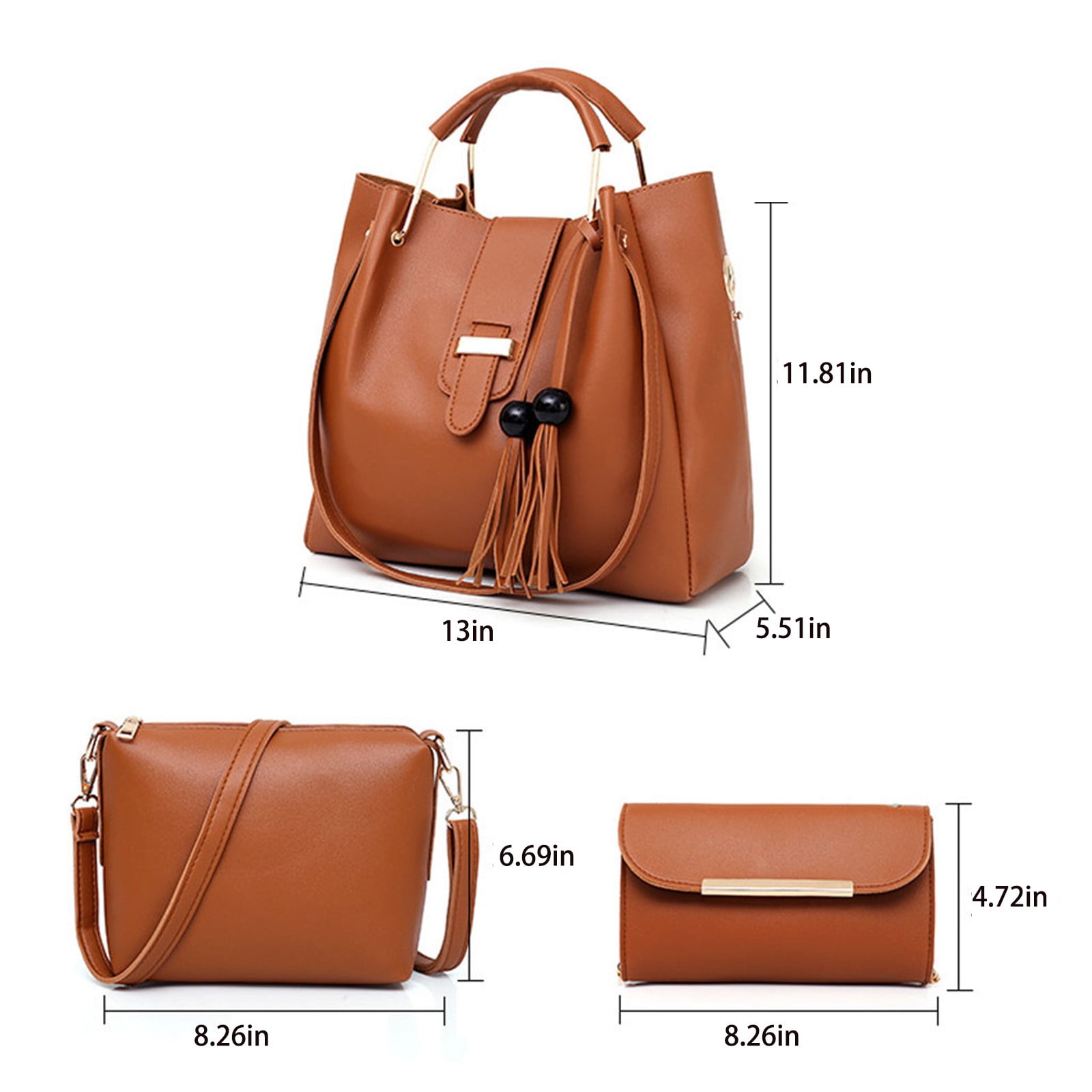 Quinlirra Set of 3 Purses for Women Tote Purse and Wallet Set Shoulder Satchel Bags, Women Handbag Wallet Tote Bag Shoulder Bag, Gifts for Women-Brown&Set of 3