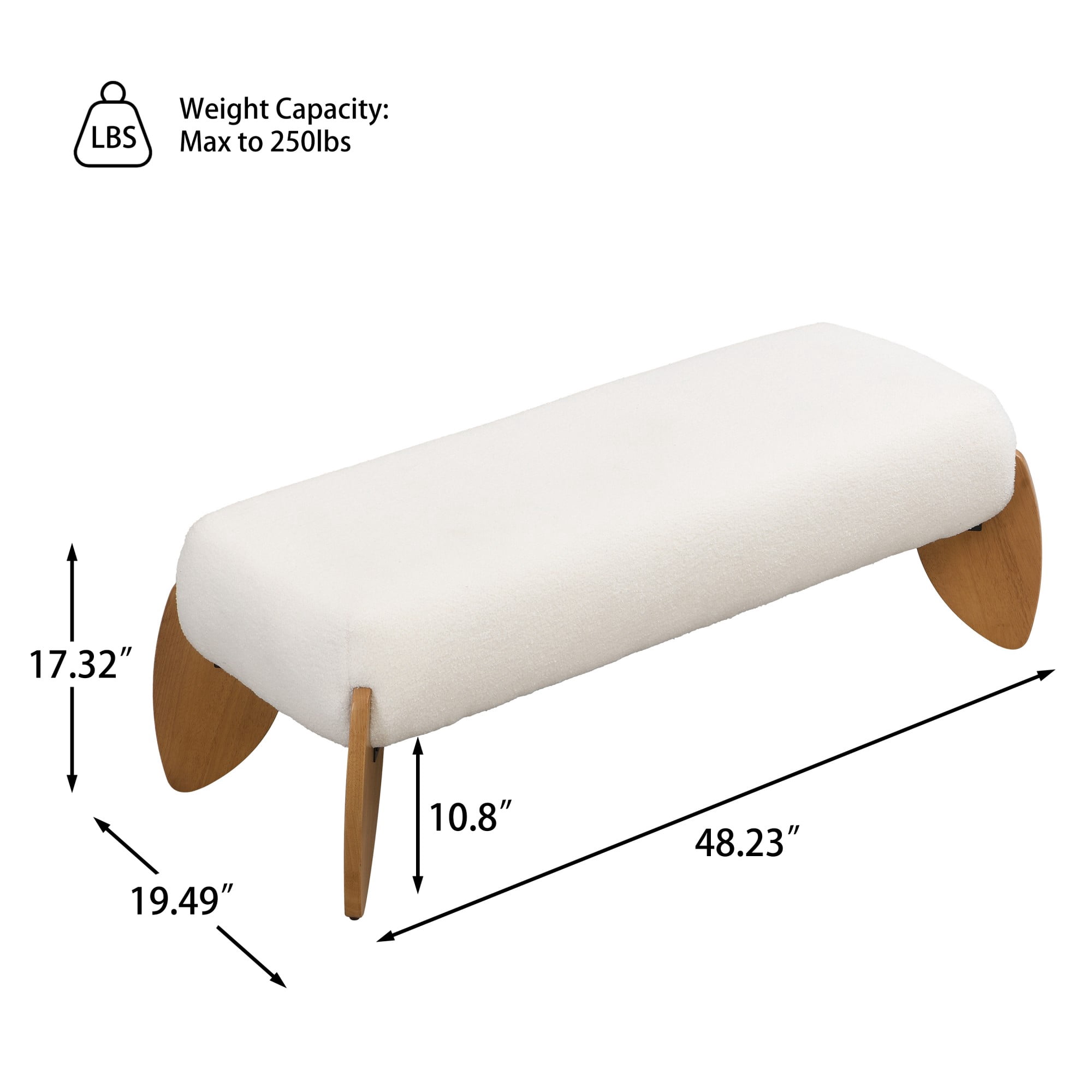 Aukfa Boucle Ottoman Bench with Wooden Legs, Upholstered Accent Bench for Living Room, Bedroom, or Hallway
