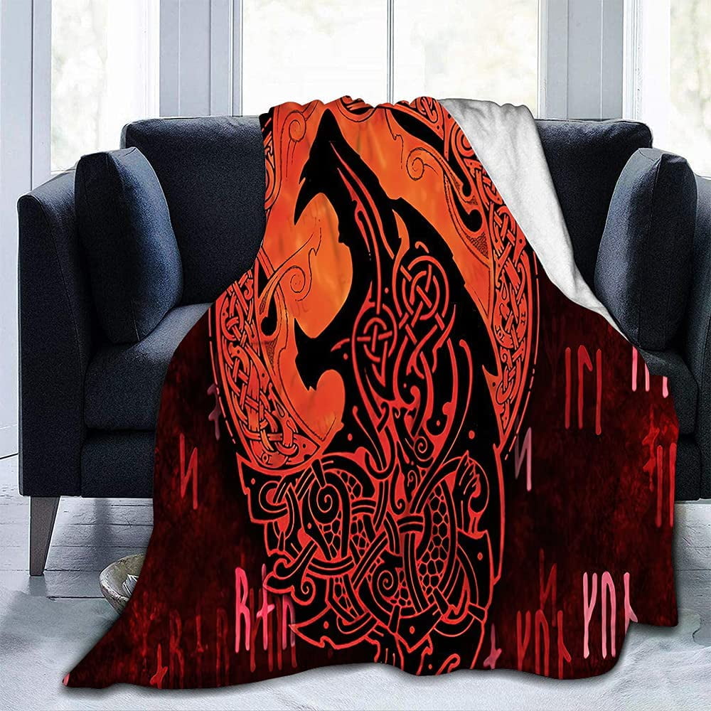 Viking Skull Blanket Nordic Runes Crow Knot Sherpa Wool Blanket Sofa Soft Warm Flannel for Traveling Camping Home Bedding Living Room SMR 1 150x200cm 60x80inches Walmart