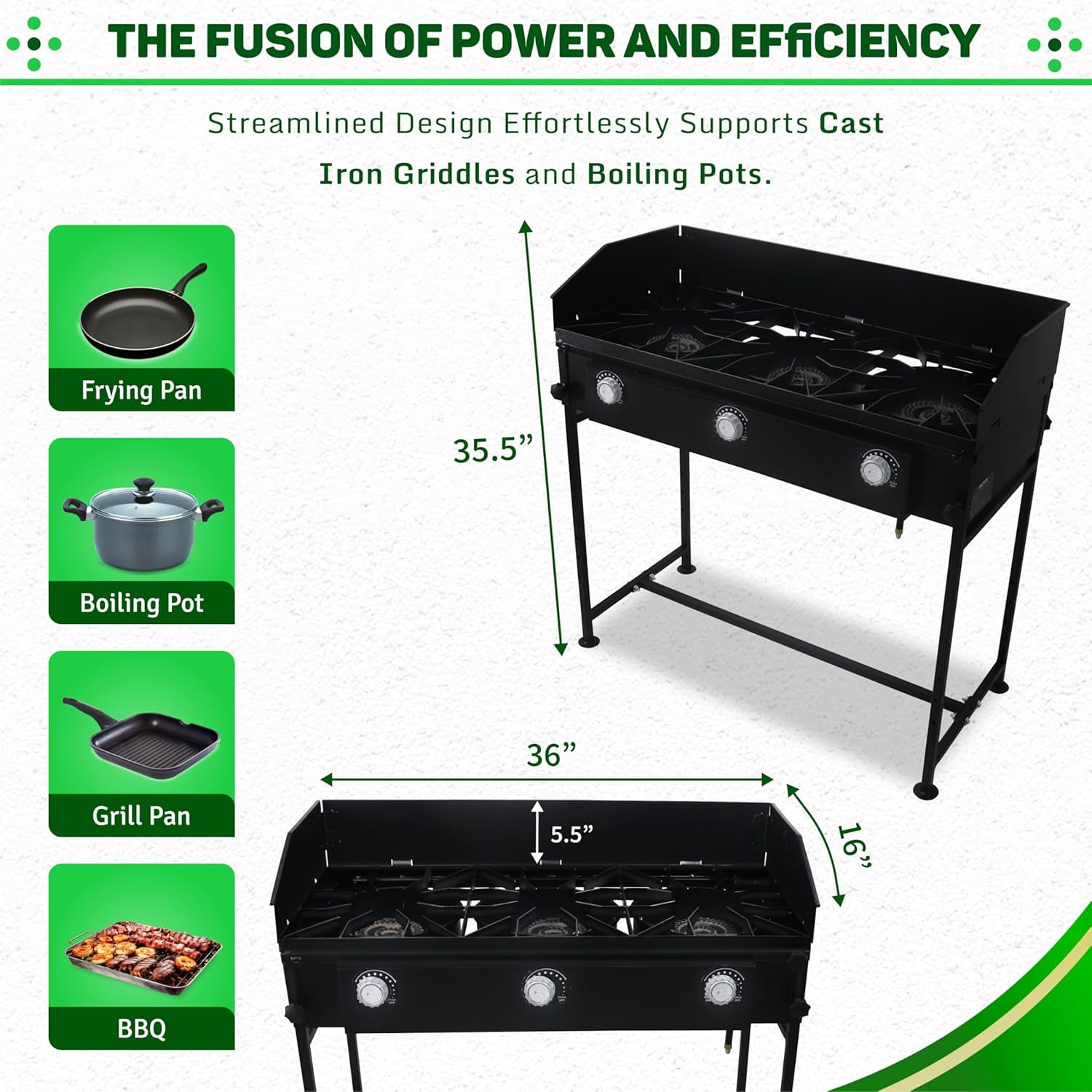SONRET - Three Burner Propane Outdoor Camping Stove - 2,25,000 High BTU - with Wind Panel