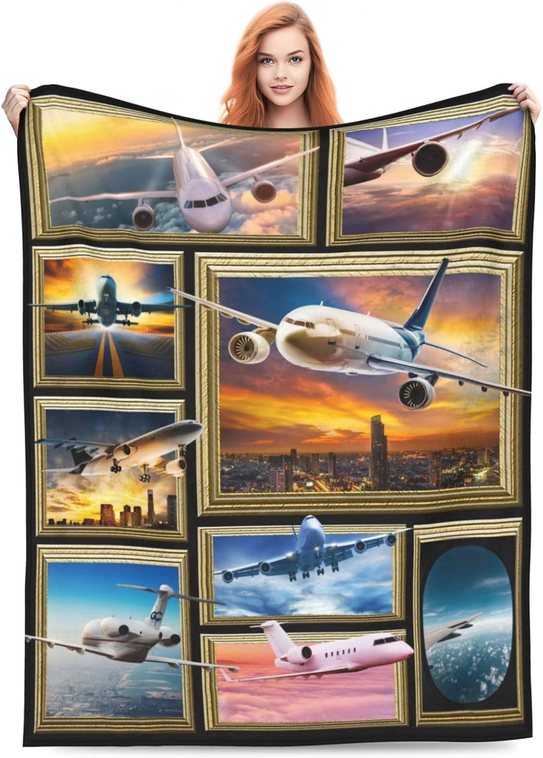 Airplane Blanket Aviation Throw Blanket Soft Fleece Flannel Bedding Plane Pilot Gifts for Men Pilots Boys Girls Lovers Adults Stuff Plush for Couch Sofa Bed Room Decor 40"X50"