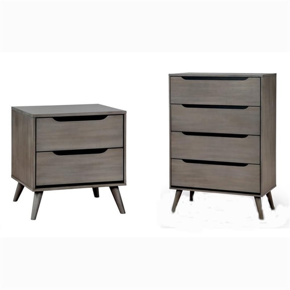 Furniture of America Belkor Wood 2-Piece Chest and Nightstand Set in Gray