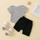 thumbnail image 2 of Gibobby Camisa&nbsp;Vaquera Niños pequeños de verano de manga corta a rayas estampados Tops pantalones cortos 2 uds conjuntos de ropa para niños ropa（Blanco， 6-12 Meses), 2 of 4