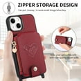 thumbnail image 2 of SaniMore Case for iPhone 15 (6.1" 2023), [Crossbody Adjustable Lanyard Zipper Wallet Card Slots] PU Leather Luxury Love Heart Kickstand Magnetic Car Mount Wallet Cover foe Girls Women, Red, 2 of 12