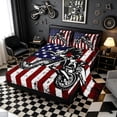 thumbnail image 2 of Meiyoeat Patriotic Dirt Bike Bed Sheets 4-Piece for Men, USA Flag Print Full Size Sheets, Red White Blue, 2 of 6
