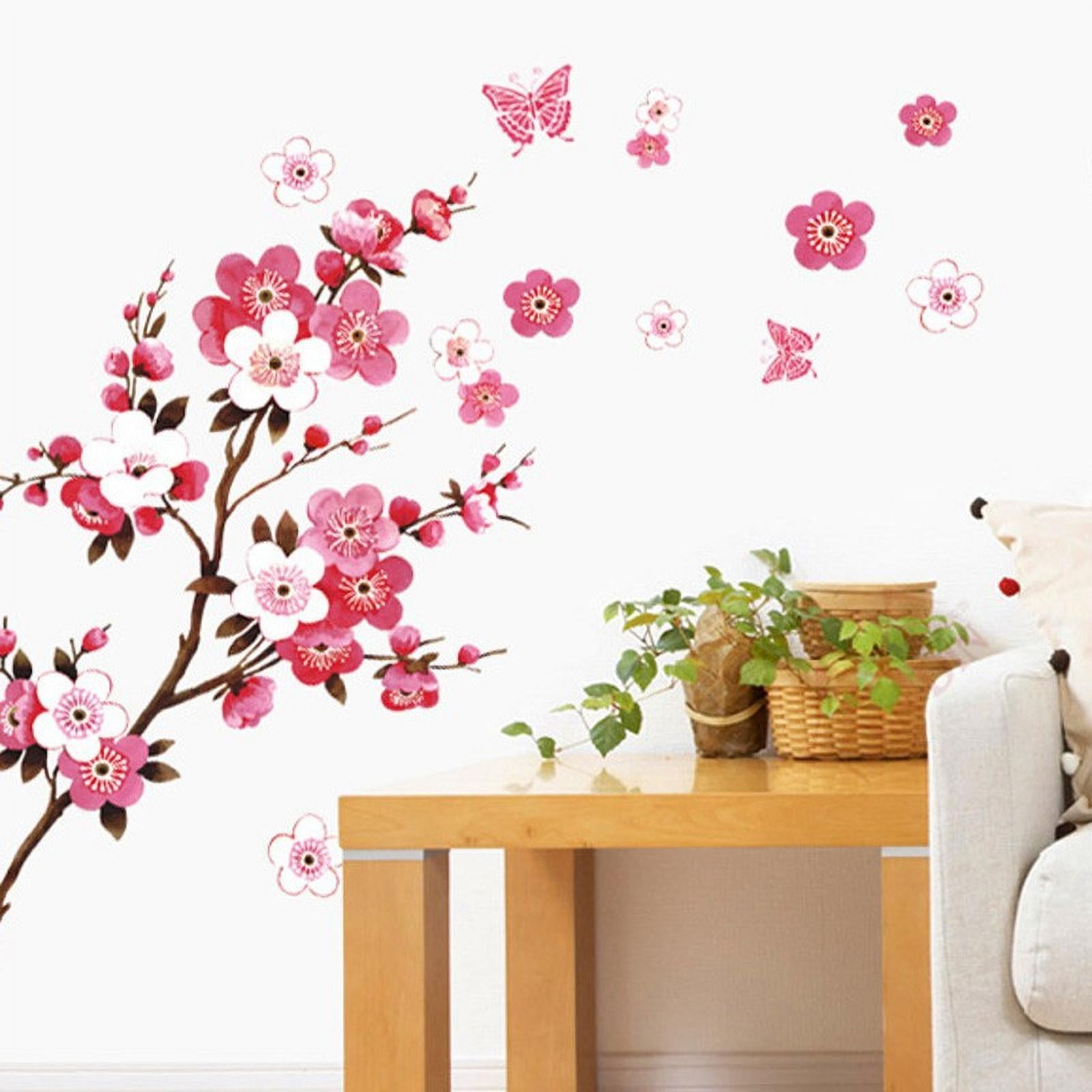 LVIN Pink Cherry Flower Blossom Floral Decal Wall Stickers For