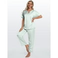 thumbnail image 5 of DAKIMOE Womens Silk Satin Pajama Sets Short Sleeve Pjs V Neck Pajamas for Women with Long Pant S to XL, 5 of 8