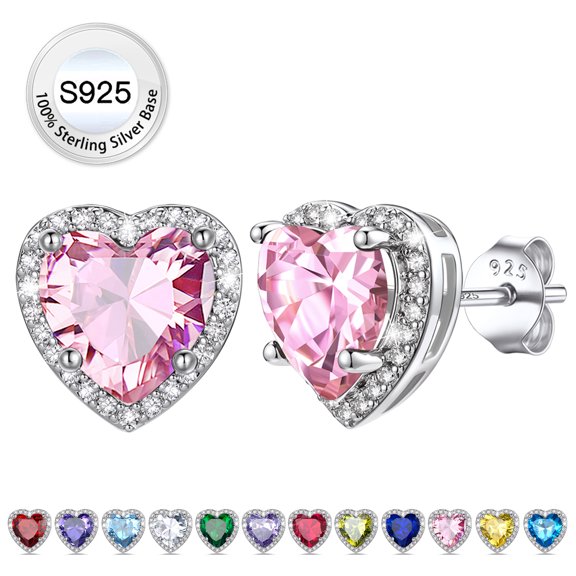 Bestyle Pure 925 Sterling Silver Earrings for Women, 2.0CT Solitaire Synthetic Tourmaline Studs Birthstone Jewelry Gifts for Birthday Mother's Day