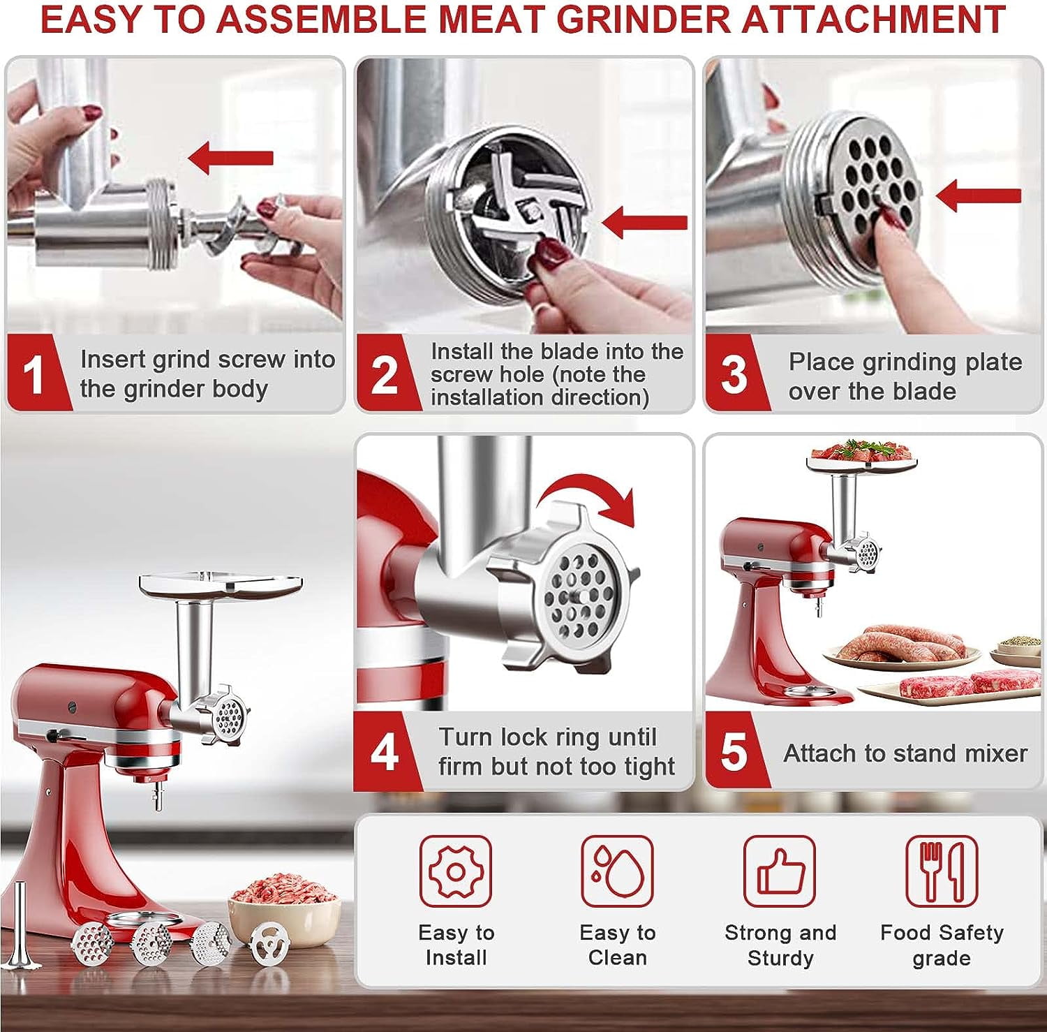 Meat Grinder & Slicer Shredder Attachment for Kitchenaid Stand Mixer,  Includes Metal Meat Grinder, Sausage Stuffer, Meatball Accessories, Slicer