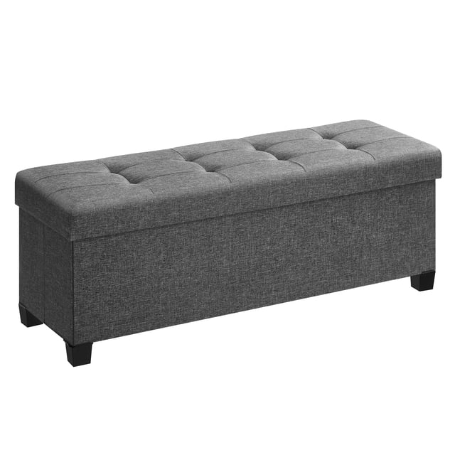 SONGMICS Puff Almancenaje, Banco Almacenaje, 38 x 110 x 40 cm, Taburete con Reposapiés, para Salón, Dormitorio, Gris Oscuro MLSF018G01