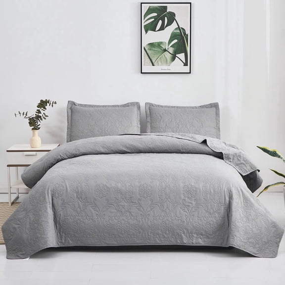 Smuge Gray Bedspread Coverlet, Microfiber Soft Quilt Set with Pillow Shams, 3 Piece, Twin Size