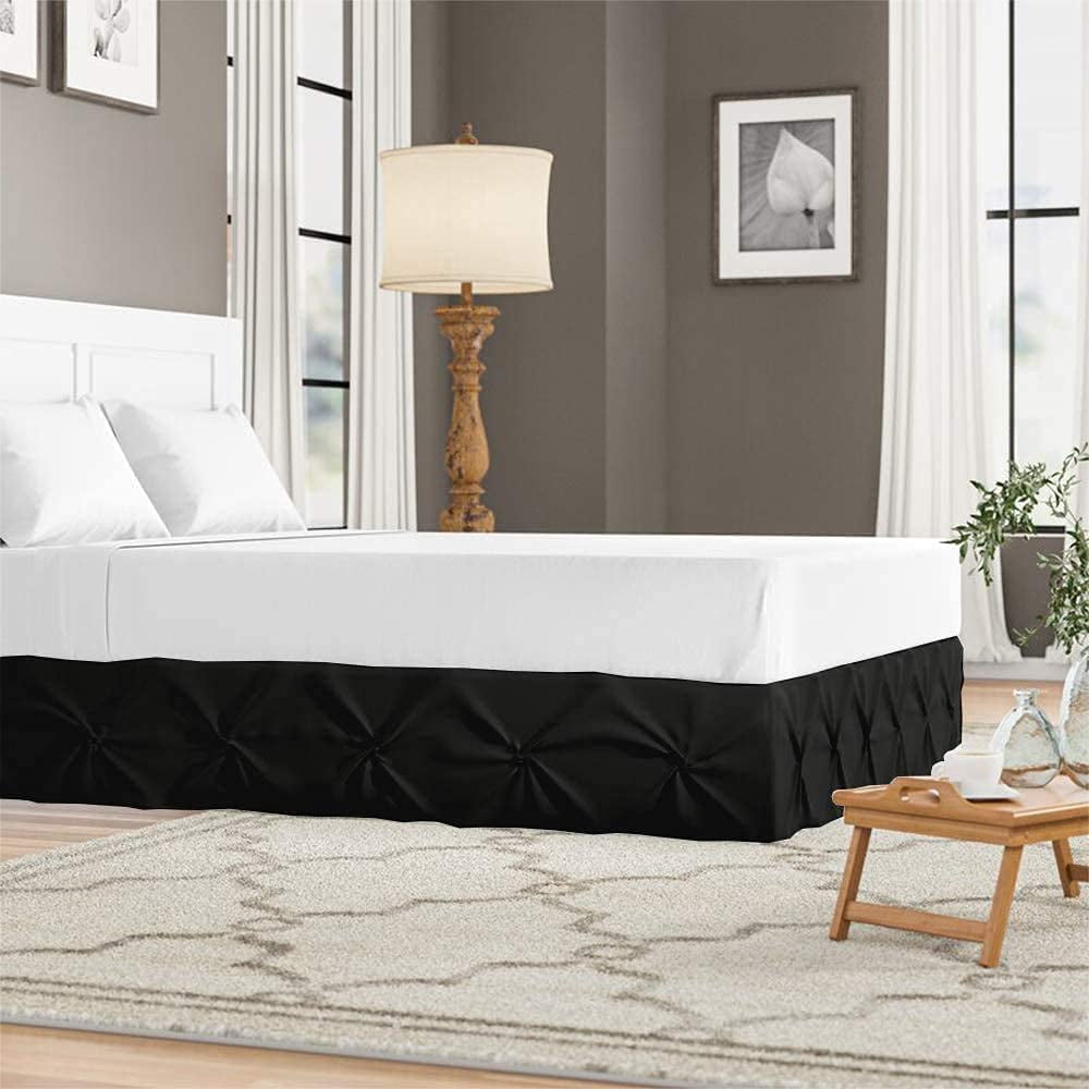Luxury Pinch Pleated Bed Skirt 100% Egyptian Cotton 800 Thread Count 1-Piece Pintuck Bed Skirt 21" Inch Drop Length - Full Size (54" x 75") Inch, Black Solid