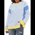 thumbnail image 1 of Sudadera Informal de Larga con Cuello Redondo y Rayas de Color Block para Mujer. Azul M, 1 of 5