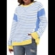 thumbnail image 1 of Sudadera Informal de Larga con Cuello Redondo y Rayas de Color Block para Mujer. Azul XXL, 1 of 5
