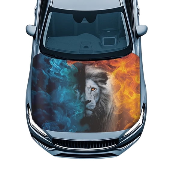 HUISEFOR Fire Ice Lion Car Hood Cover All-Season Protection Car Hood Cover Protector Personalized Can be Washed Decorate Accessories Universal Fit for Cars
