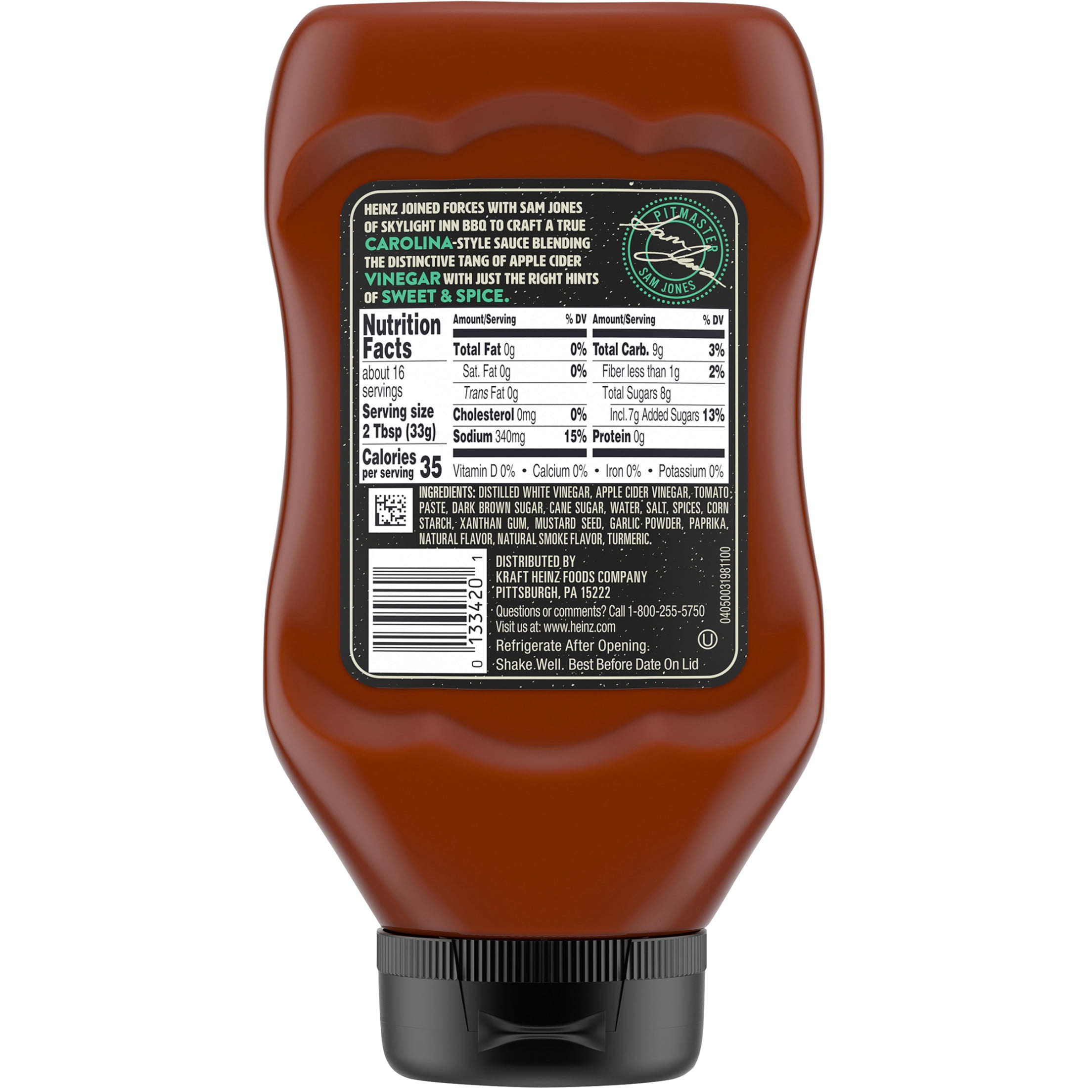 Heinz Carolina Vinegar Style Sweet & Tangy Barbecue BBQ Sauce, 18.6 oz Bottle