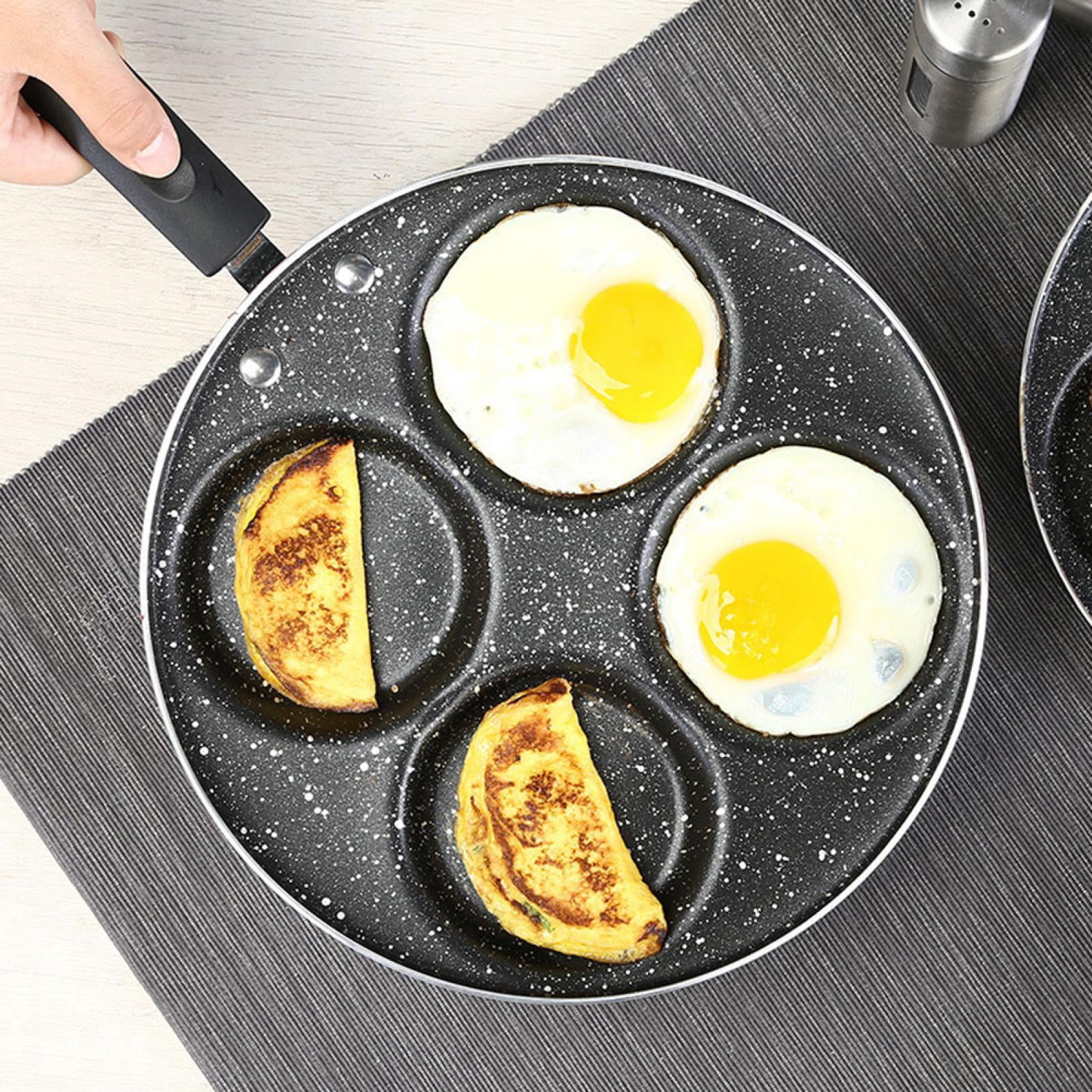 BOKYAN 9.5-Inch / 24 cm Black Nonstick Aluminum 4-Hole Frying Pan for Fried Eggs Pancakes & Burgers, Easy Clean Skillet with Heat Resistant Plastic Handle, Gas & Ceramic Stove Compatible Cooking Tool