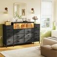 thumbnail image 6 of EnHomee 55" W Black Dressers for Bedroom with LED Lights & Charging Station 12 Drawer Fabric Dressers,11.8"D x 33.5"H, 6 of 8