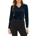 thumbnail image 1 of INSPIRAR CHIC Blusa de terciopelo de mujer con cuello en V y mangas largas S azul marino, 1 of 6