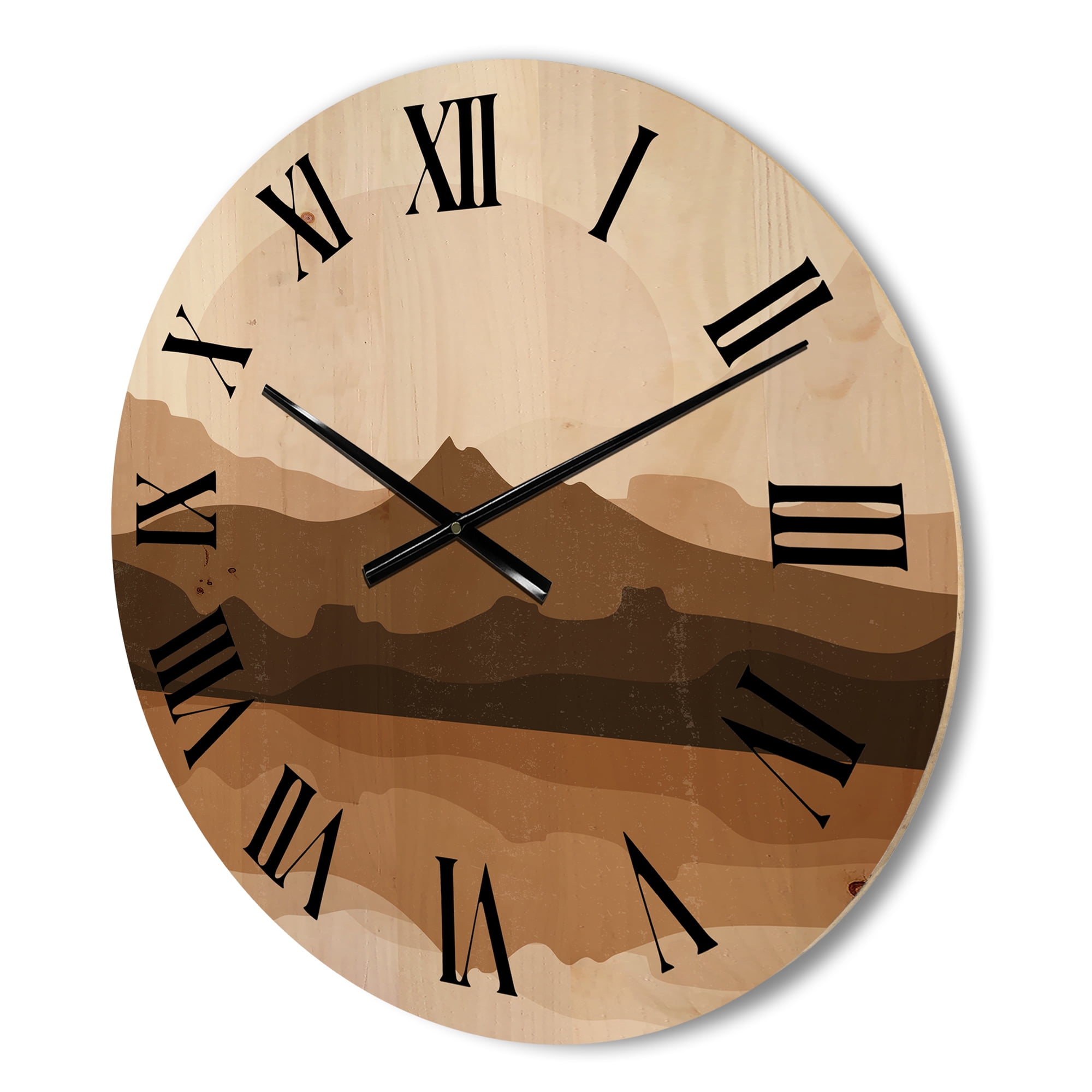 Designart 'Minimalist Brown Terracotta Landscape' Modern Wood Wall Clock