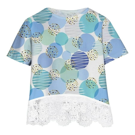 

Virmaxy Toddler Baby Girls Summer Tee Kids Girls Comfortable Cute Floral Printed Tops Pullover Lace Short Sleeve T-shirt Green-A 7Y
