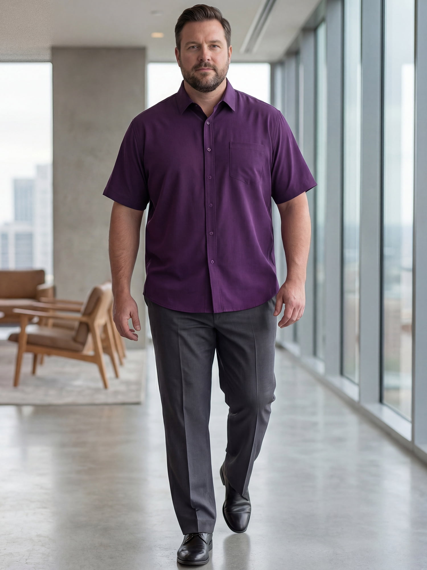 DARING DIVA Men's Big and Tall Business Dress Shirt with Chest Pocket 2XL Dark Purple