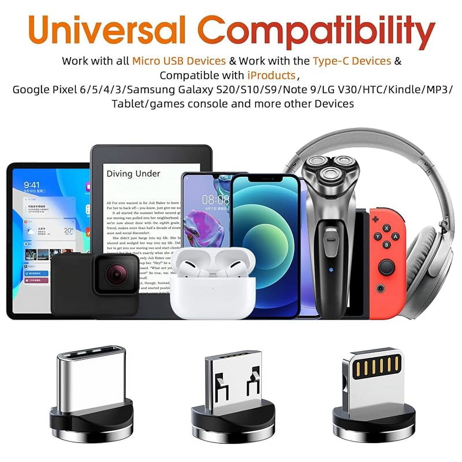 Magnetic charging cable [7-Pack 1. 6ft/3ft/3ft/3ft/6ft/6ft/10ft] 540 ° rotating magnetic phone charger 3 in 1 magnetic cable nylon braided USB charger cable for Micro USB/Type C/iDevice product-black