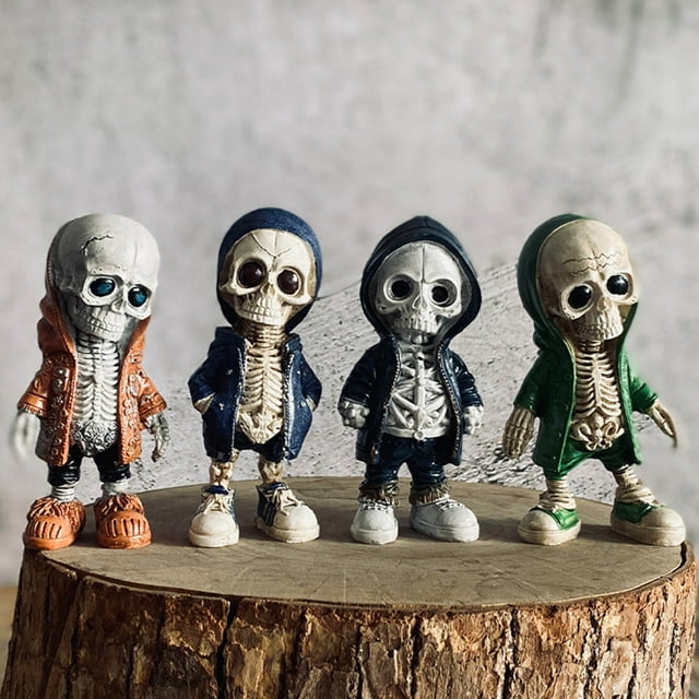 Halloween Skeleton, Skeleton Figurines Cool Exquisite Resin Skeleton Statue Spooky Skull Head Halloween Prop Indoor Decorations For Home Party Desk Decor Gift