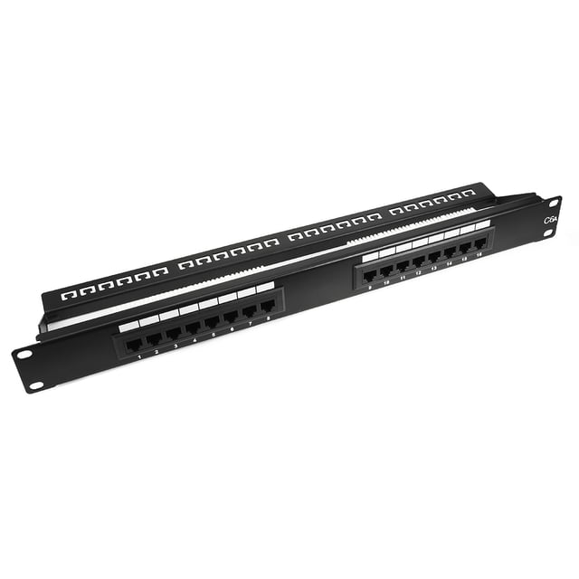 Unique Bargains 110 Type 16 Ports Cat6A Patch Panel Wallmount Rackmount Unsheilded RJ45 Ethernet