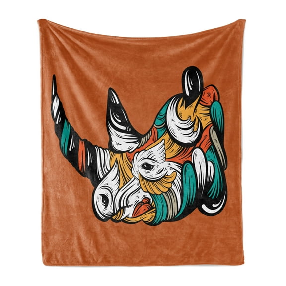 Animal Soft Flannel Fleece Blanket, Colorful Animal Portrait Boho Artwork Hand Sketch Composition on Warm Tone Backdrop, Cozy Plush for Indoor and Outdoor Use, 50" x 60", Multicolor, by Ambesonne