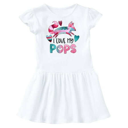 

Inktastic I Love My Pops Pink and Blue Fox with Hearts Gift Toddler Girl Dress