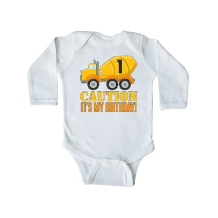 

Inktastic 1st birthday construction truck cement mixer -one year old Gift Baby Boy or Baby Girl Long Sleeve Bodysuit