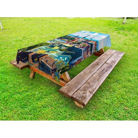 

European Outdoor Tablecloth Scenic View Old Town Tallinn Estonia Ancient European Cathedral Architecture Print Decorative Washable Fabric Picnic Table Cloth 58 X 84 Inches Multicolor by Ambesonne