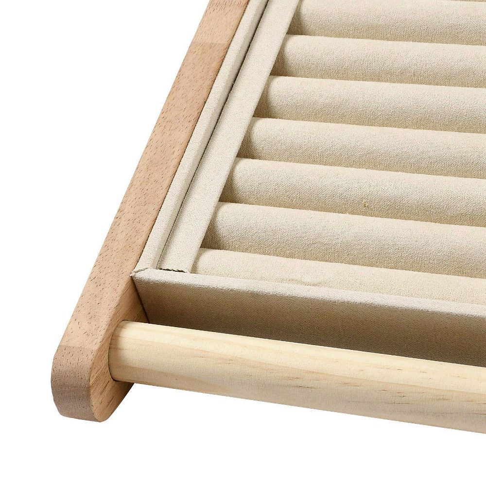 Velvet with Wood Jewelry Display Stands Multi Layer Jewelry Organizer Holder for Necklaces Bracelets Earrings Rings Storage Ladder Shape White 29.6x10.9x26.5~26.8cm