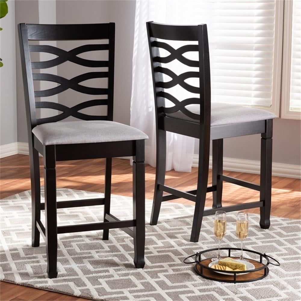 Baxton Studio Lanier Modern and Contemporary Gray Fabric Upholstered Espresso Brown Finished Wood Counter Height Pub Chair Set (Set of 2)